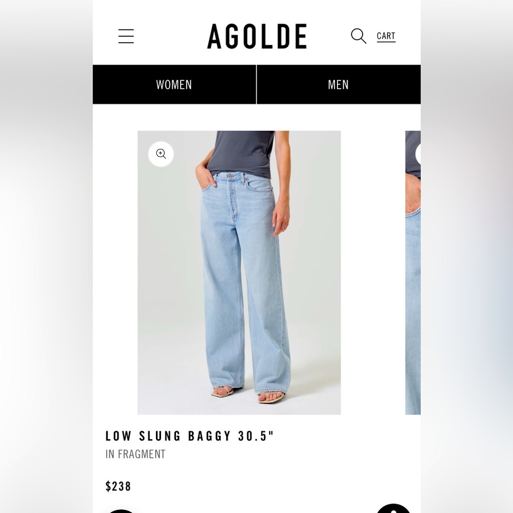 Agolde low slung baggy jeans in fragment size 26